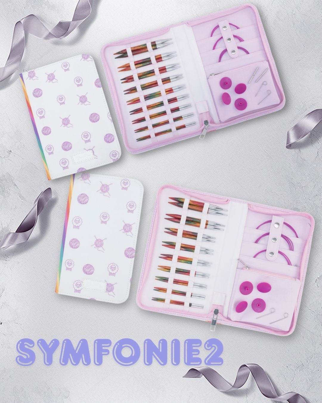 国内代理店D&Mトレーディングが配布したSymfonie2の輪針セット写真。4インチと5インチの2種が一緒に写った比較用画像です。